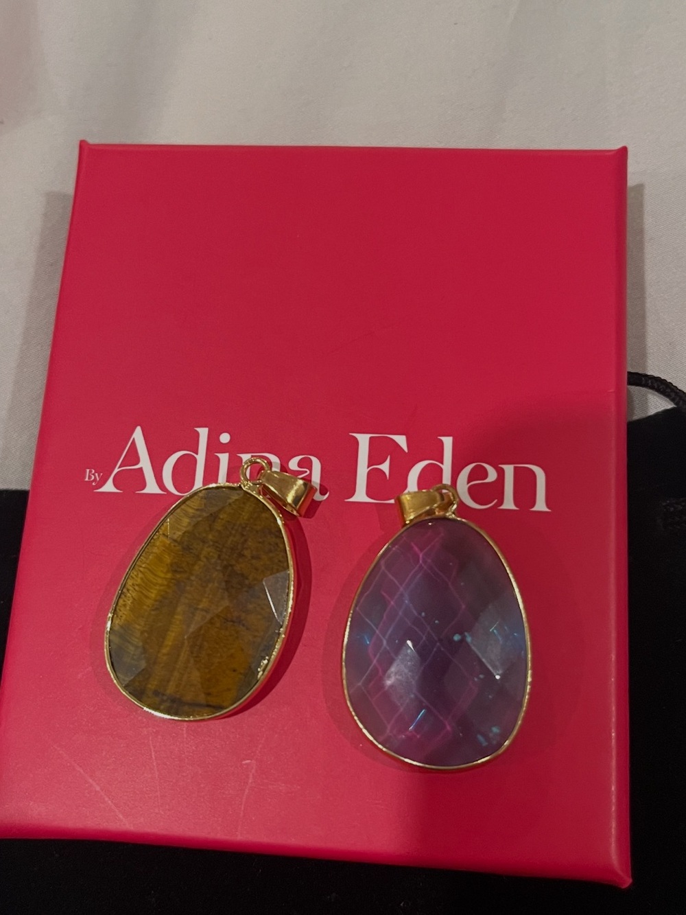 Adina Eden Gold-Tone Brown and Purple Stone Necklace Pendants